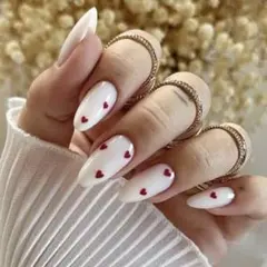 ハートデザイン ネイルチップ｜ホワイト×レッド・韓国風・24枚セット