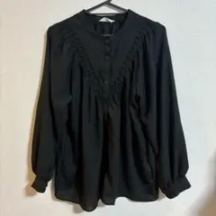 Samansa Mos2 blueブラック長袖ブラウス　シャツ　フリーサイズ