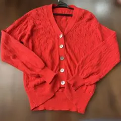 レッド編み模様カーディガン Mサイズ