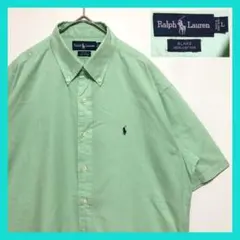 90s ラルフローレン 半袖チェックシャツ 刺繍ロゴ BLAKE 古着 L 緑