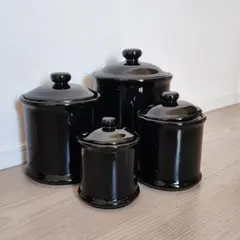 ブラック 陶器製 キャニスター 4点セット 保存容器