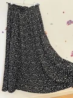 レディース　花柄　フレアロングスカート　L