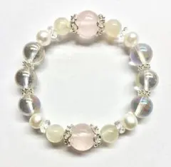 天然石パワーストーン ブレス　ローズ　ムーンストーン　淡水パール　B2553