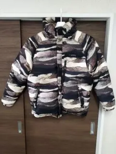 grön 迷彩柄 フード付きダウンジャケット