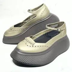 未使用級☆OUTLAND／厚底パンプス SUNDAE 24㎝ ゴールド サンダル