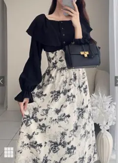 GRL 花柄ドッキングケープカラーフレアワンピース［on290］