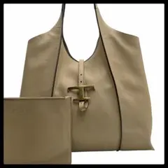 6309 美品 トッズ Tタイムレス ショッピングバッグ レザー ベージュのサムネイル
