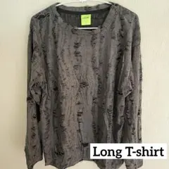 ロンT 長袖　グレー　ダメージ　男女兼用　Y2k グランジ　韓国　フリーサイズ