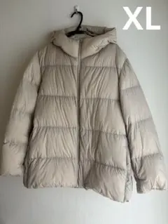 ユニクロ フードつき ダウンジャケット ベージュ LL ウルトラライトダウン