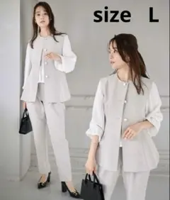 RANAN 【2点セット】防シワ/抗菌防臭　ペプラムベストセットアップ