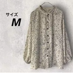 レトロガール　ブラウス　ベージュ　フリル　ドット　長袖　薄手　トップス