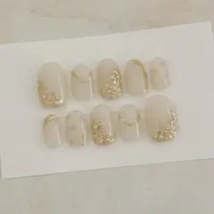 No.63【現品】ネイルチップ♥︎フラワー　ミラー　ニュアンス　ブライダル　成人式