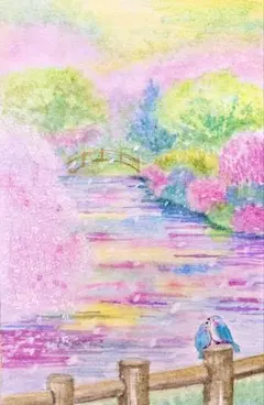 みみ様専用水彩画 花盛りの湖畔 値段は※900円です - メルカリ