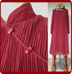 古着♪レトロ・赤無地プリーツワンピ♪70年代60年代80年代ヴィンテージ衣装式