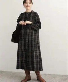 【新品未使用】チェック柄バルーンスリーブワンピース