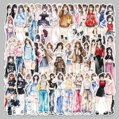 【T47】シール 50枚 ステッカー 女の子 人物 ファッション コラージュ素材