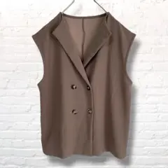 RELACHE ダブルボタンベスト　ジレ　ブラウン　ストレッチあり　レディースL