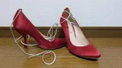【美品】miu miu サテン レースアップ パンプス レッド 36.5のサムネイル