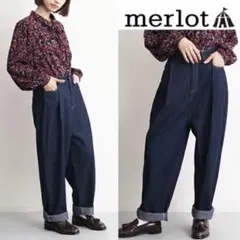 merlot サルエルデニムパンツ　デニムワイドデーパードパンツ　ネイビーのサムネイル