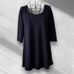 オフィスカジュアル 七分袖 チュニック Aライン 体型カバー 伸縮素材