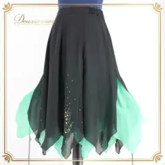 【美品 日本製社交ダンス衣装】スカート レッスン パーティー 青緑 バイカラー