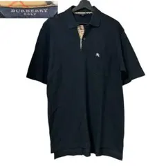 良品 BURBERRY GOLF バーバリー ポロシャツ ノバチェックライン 黒