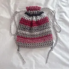 【ハンドメイド・完成品】ナップサック　リュック　バッグ　メッシュ　編み物　毛糸