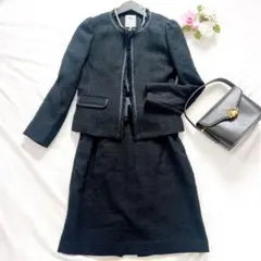 B:MING by BEAMS ツイード調 ノーカラー 濃紺 セットアップ S