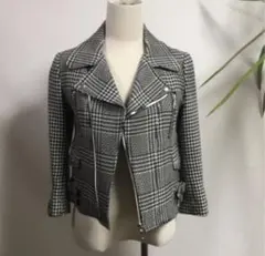 【４万円で購入】ルシェルブルー千鳥柄 ライダースジャケット【格安】のサムネイル