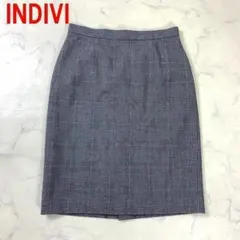 A2030 インディヴィ 膝丈スカート タイト チェック グレー 40