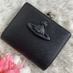 美品✨ヴィヴィアンウエストウッド　がま口 折り財布　レザー　マッドブラックのサムネイル