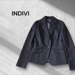 INDIVI 濃紺　ストライプ テーラードジャケット　38サイズ