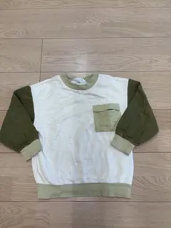 美品 H&M kids バイカラー トレーナー ポケット付 98/104 緑