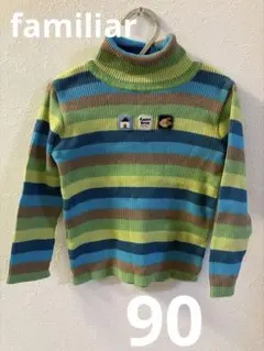 familiar＊ストライプタートルネックセーター90