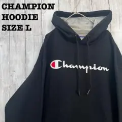 は*ぺ様 アメリカ古着　チャンピオン　ロゴプリントスエットパーカー　サイズL 黒