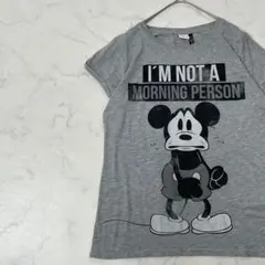 Disney ミッキー プリント 杢調 リブ クルーネック 半袖 Tシャツ XL