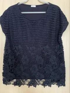 シャンミエール CHANMEAL　Tシャツ　レース　ノースリーブ　ネイビー　M