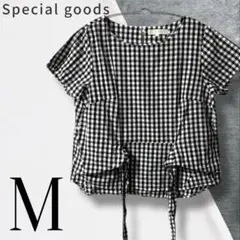 「即日発送」M grove フリルギンガムチェック ノースリーブブラウストップス