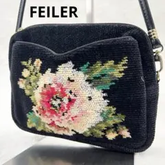 フェイラー ミニショルダーバッグ 花柄 シェニール織 ブラック