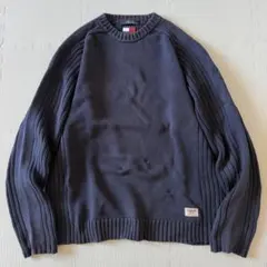 1990's~ TOMMY JEANS cotton knit navy L
