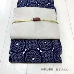 □最高級しじら織浴衣 麻の葉紺□反物染め抜きの抜染□着物着用可