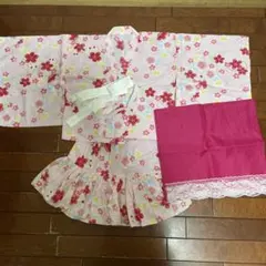 セパレート　浴衣　130cm スカート　帯レース　ピンク　花柄