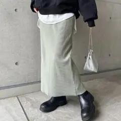 セルフカットリブタイトスカート　ライトグリーンL