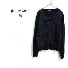 ジルマリー ニットカーディガン フラワーレース装飾 パールボタン ブラック 長袖