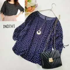 INDIVI＊ネイビークレープ ドットプリントシャツ＊シアーブラウス