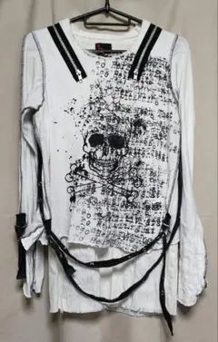 h.NAOTO 白 ANARCHY 拘束 紐 スカル 長袖 トップスカットソー