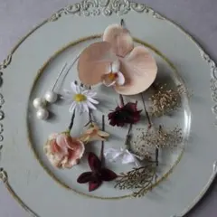 ＊お得なset＊ベージュオレンジ系のヘアパーツset 胡蝶蘭　髪飾り　結婚式