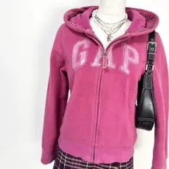 y2k❤️ GAP スパンコール ロゴ フリース ジップパーカー