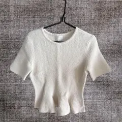 H&M ペプラムニット 半袖 ホワイト