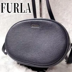 極美品 FURLA フルラ ショルダーバッグ レザー ネイビー オーバル ロゴ